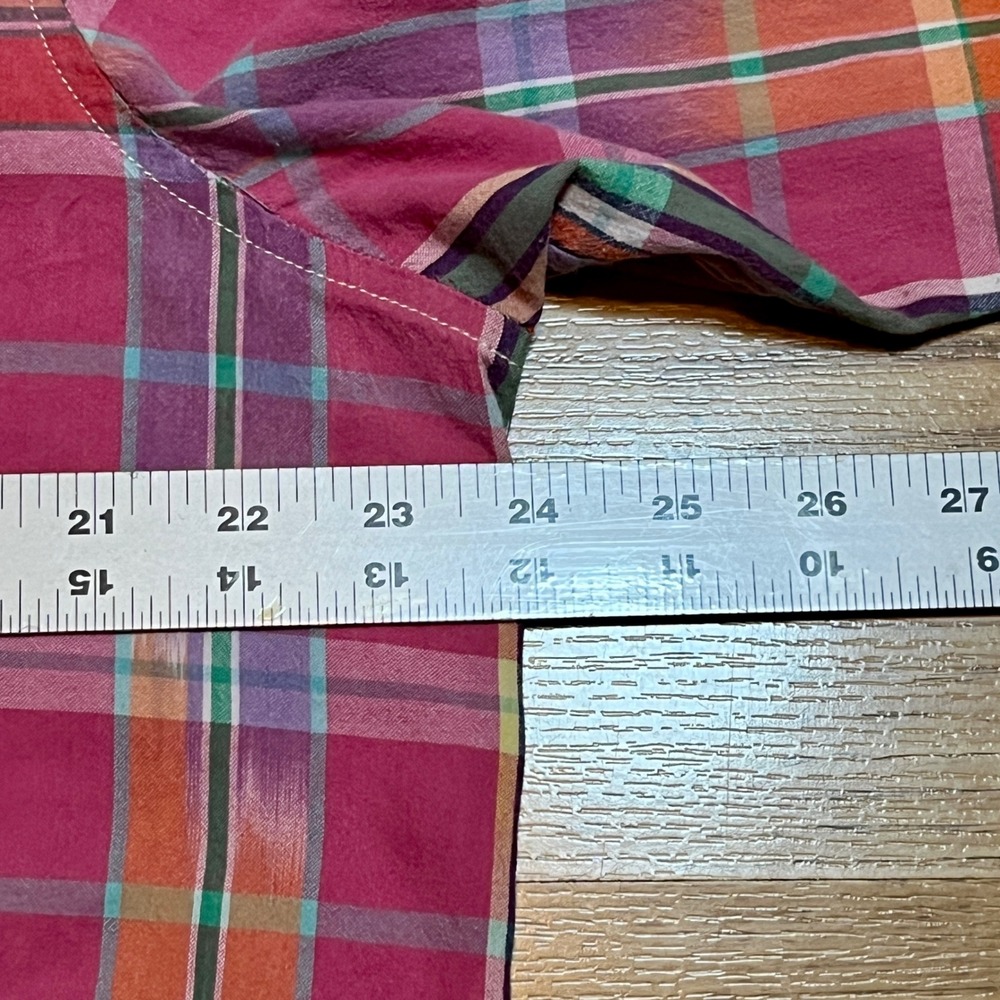 LRL Lauren Jeans Co RL Button Down Shirt Womens L Pink Plaid Cotton Hi Low Top - Picture 7 of 10